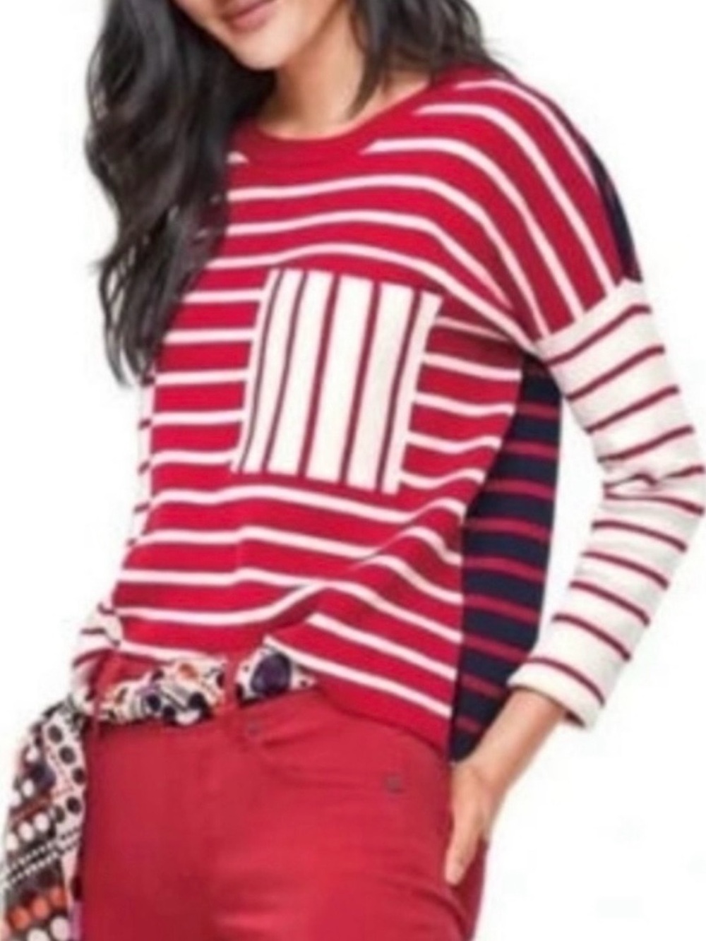 CAbi 5635 Vivian Red and White Striped Sweater